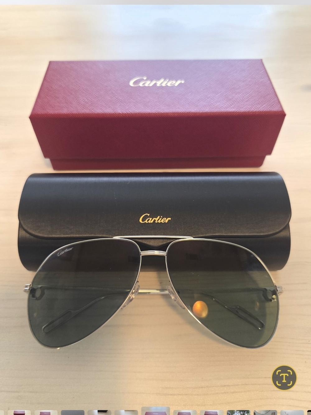 Authentic Cartier Silver Classic Aviator Sunglasses with Case